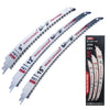 Three sets of Japanese teeth wood pruning reciprocating saw blades in various lengths, including 9, 12, and 15 inches.