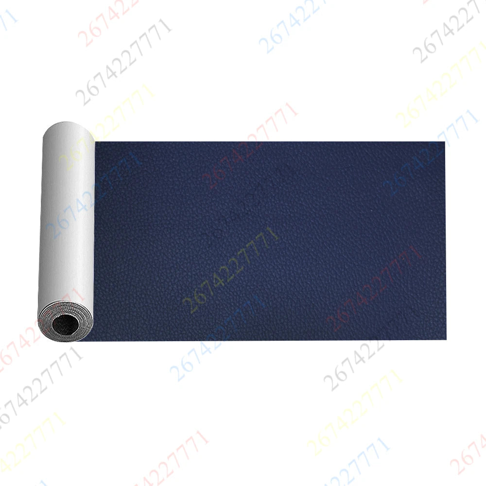 Roll of dark blue self-adhesive faux leather repair tape for furniture and accessories