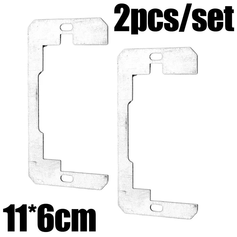 A set of two rust-proof galvanized outlet spacers for flush mount installation, measuring 11x6cm each.