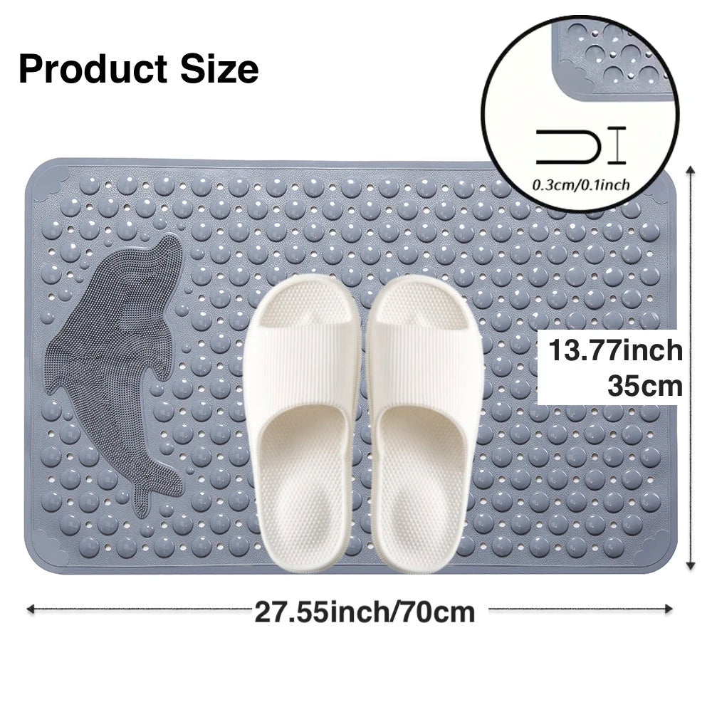 Dolphin Non-Slip Bath Mat with Suction Cups & Massage Bubbles