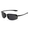 Rimless polarized sports sunglasses with a black TR90 frame shown against a white background.