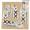 A set of anti-slip mouse grip tapes featuring geometric patterns and colored stripes for enhanced control.