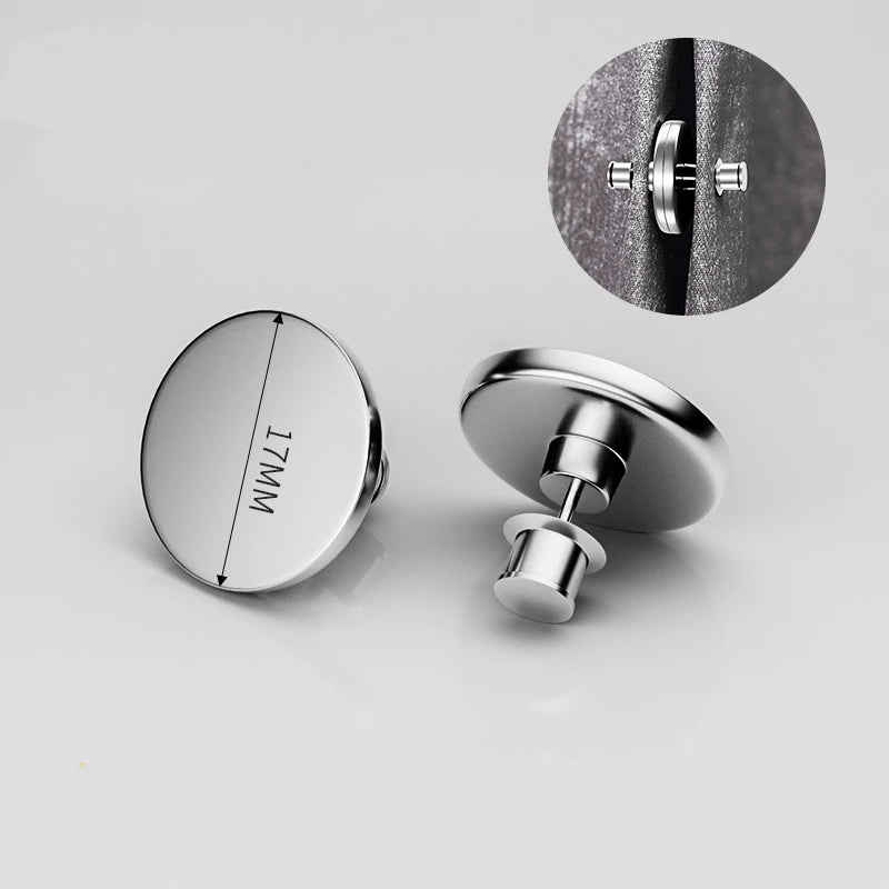 A silver magnetic curtain clip with a 17mm opening and a close-up view of the clip mechanism.