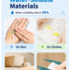 A set of water-soluble materials demonstrating the ability to be used on skin, clothes, furniture, and floors.