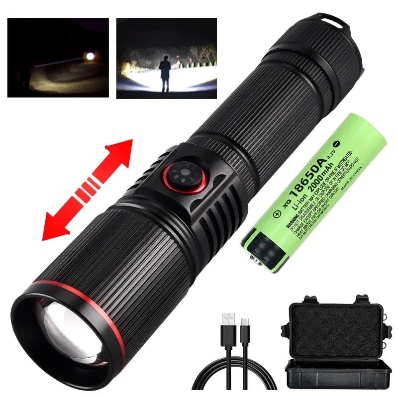 Lampe de Poche LED Zoom 30W Rechargeable par USB