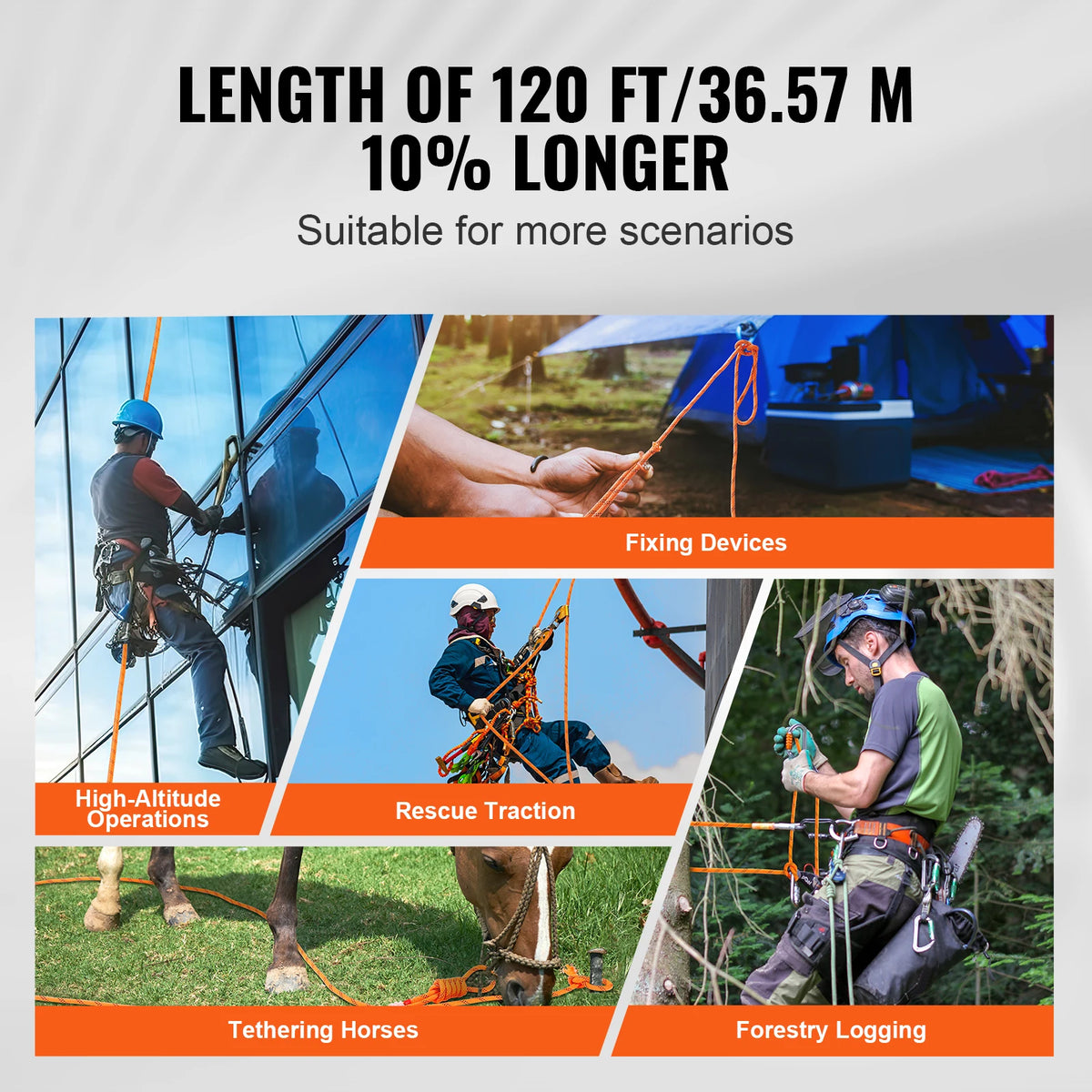 A set of heavy-duty double-braided polyester ropes used for high-altitude operations, rescue traction, tethering horses, and 
