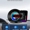 A dashboard display showing vehicle monitoring functions like speed, temperature, and battery voltage.