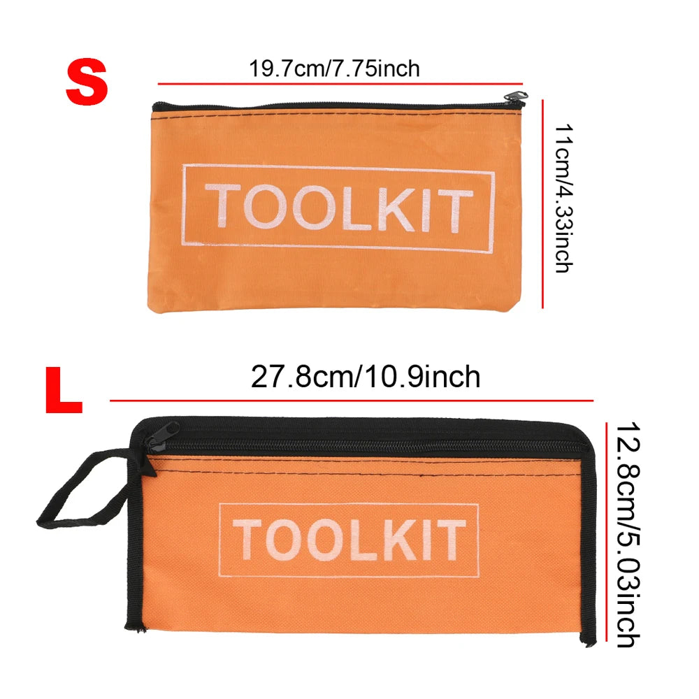 Orange and black portable tool kit bags labeled S and L sizes shown side by side