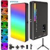 Portable RGB LED video light panel with rechargeable battery and accessories
