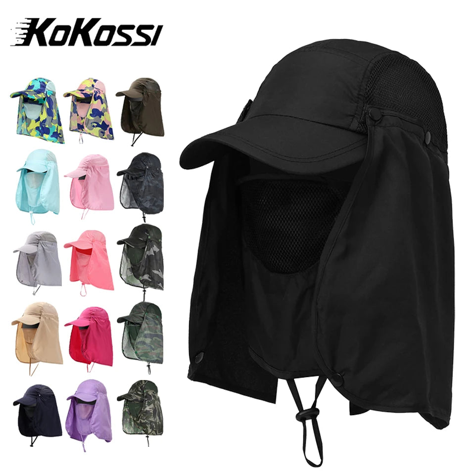 Black UPF 50+ breathable wide brim sun hat displayed with various color options.