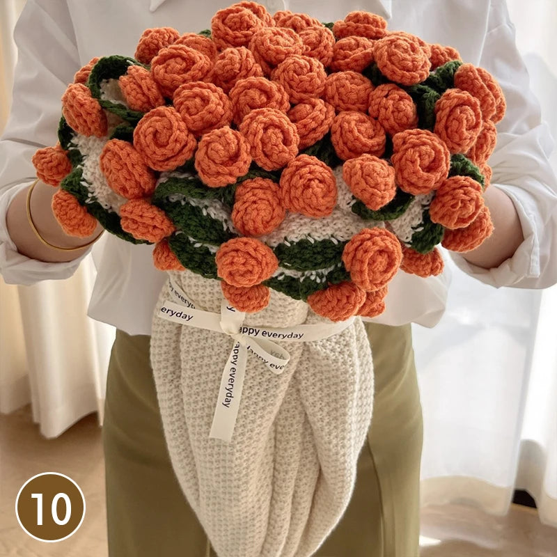 Hand Knitted Rose Bouquet Throw Blanket