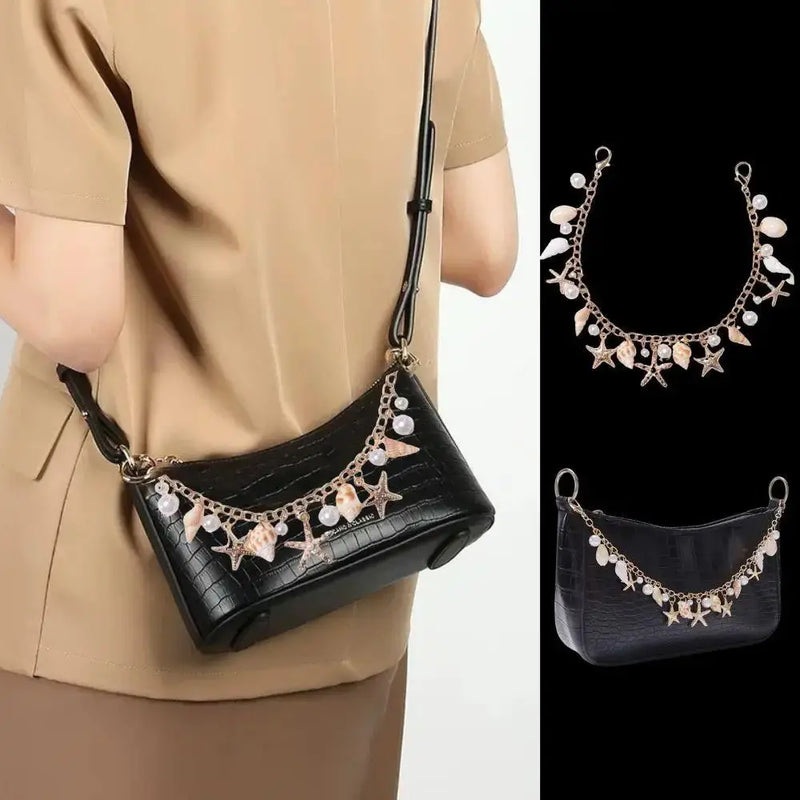 Starfish & Pearl Bag Charm with Metal Chain