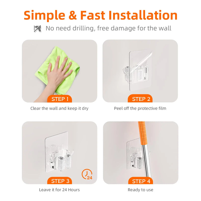 Self-Adhesive Wall Mount Broom & Mop Holder