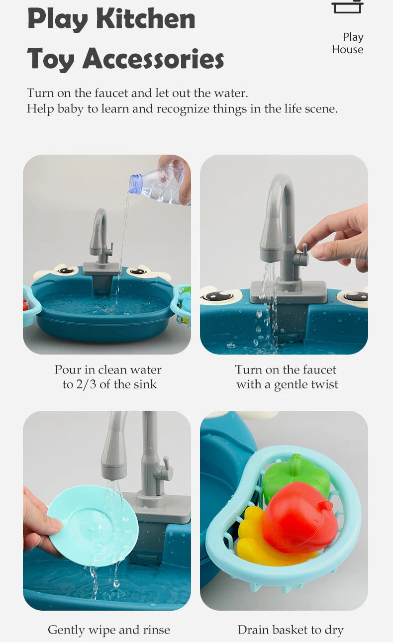 Kids Electric Toy Dishwasher with Automatic Water Cycle