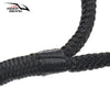 Close-up view of black double braid nylon dock lines used for boats.