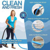 A person is using a flexible vacuum hose to clean a dryer vent and exhaust duct.