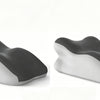 A side view of a gray and white ergonomic memory foam wedge pillow with a detachable head rest.