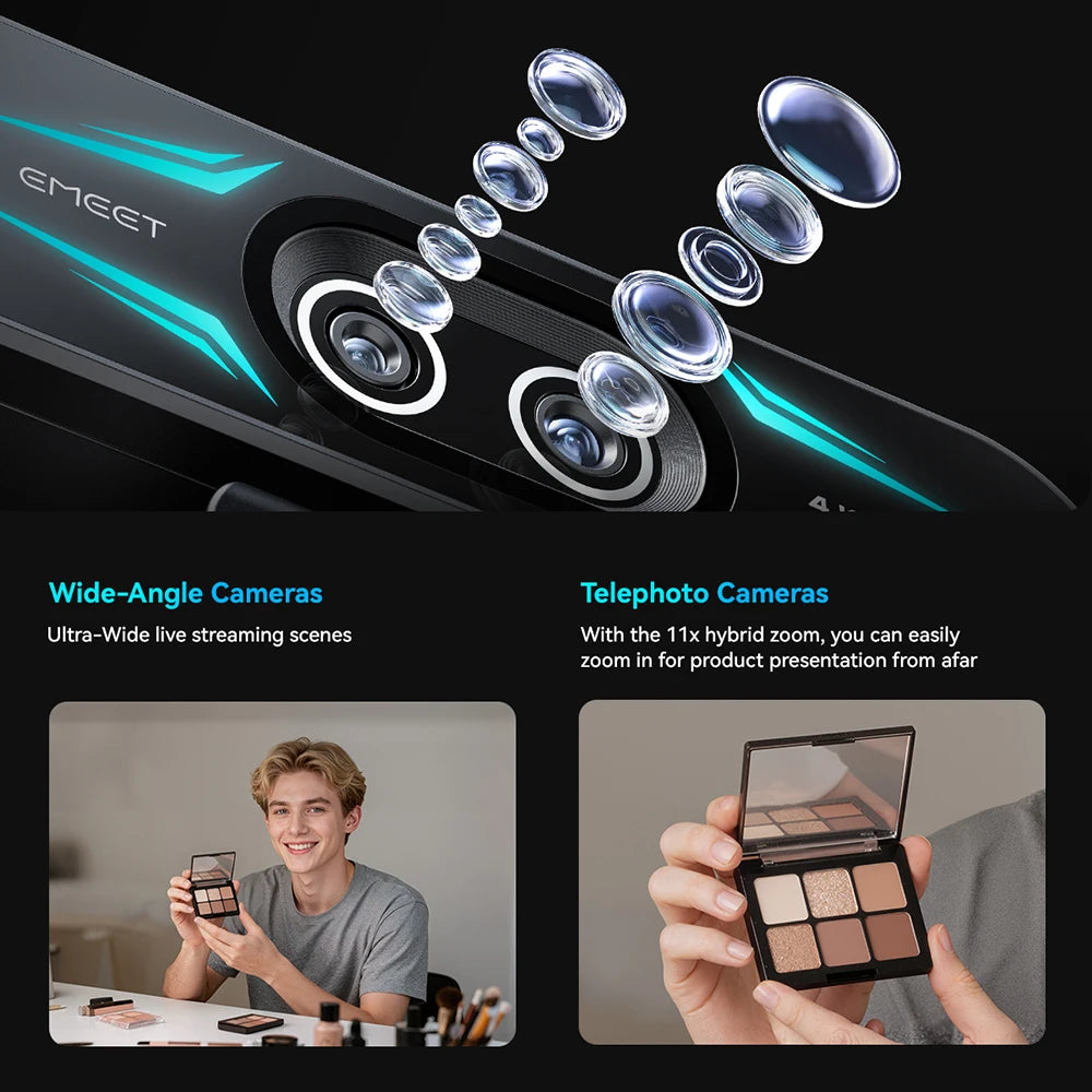 EMEET C60E 4K Dual-Camera Webcam with RGB Lighting