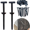 A set of 50/80 pieces of black self-locking nylon cable ties with push clips and a close-up of the tie being used on a metal 