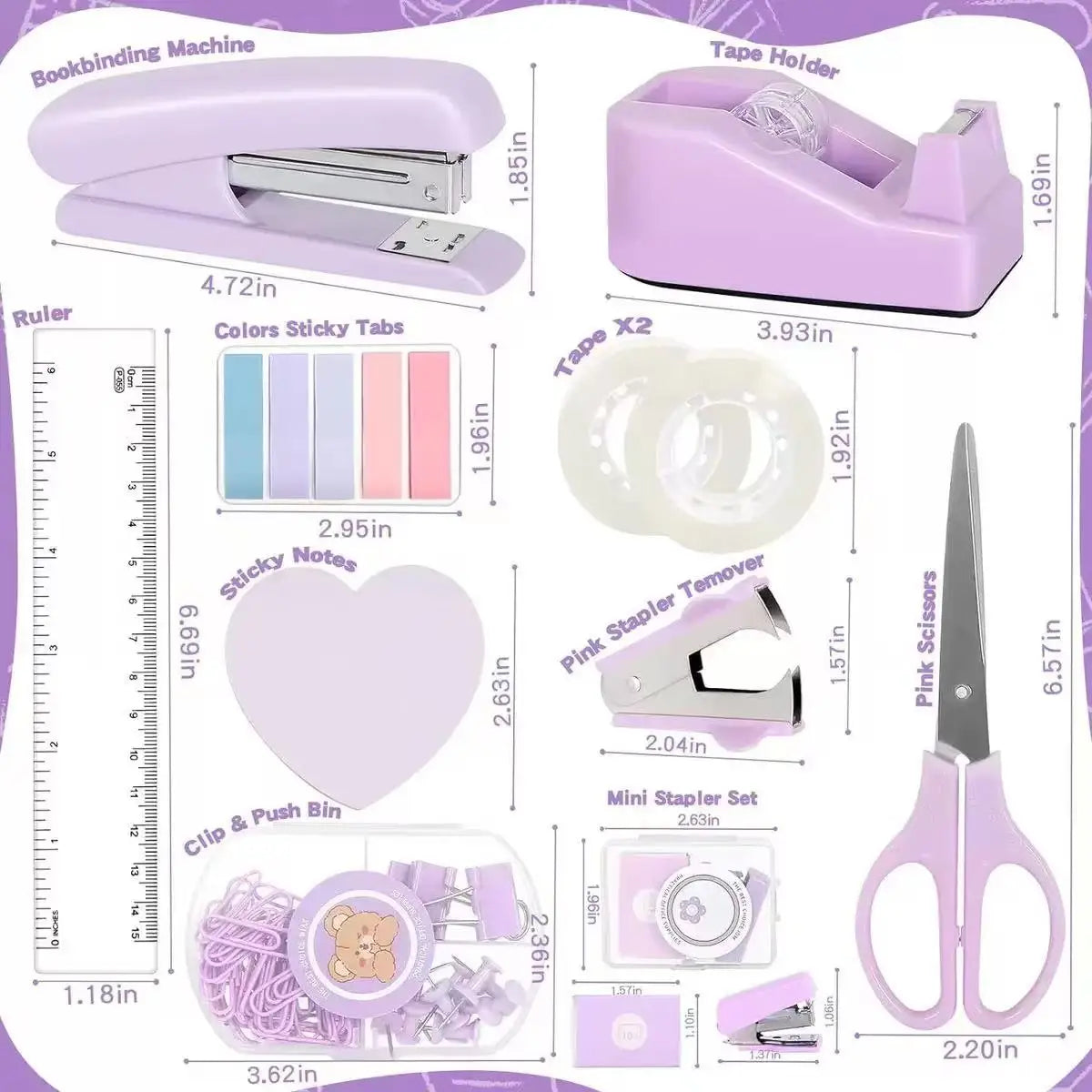 Macaron Office Desk Accessories Kit with Stapler, Tape Dispenser, and Scissors
