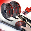 A hand is shown tightening a T-shaped rubber car windshield seal strip for roof edge gap protection.