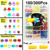 Storage box of complete car blade fuse assortment kit with fuses ranging from 2A to 35A in various colors