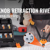 A person holds an orange and black 16-inch spindle knob rivet nut tool kit for efficient riveting.