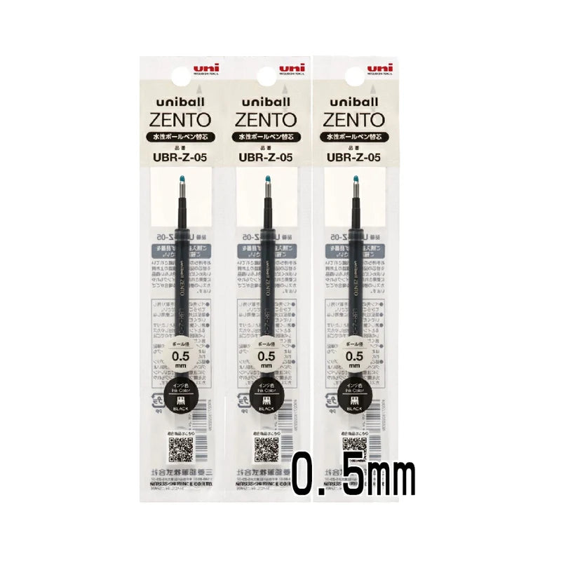 Pack of three Uni ZENTO quick-dry gel pens in black and white packaging.