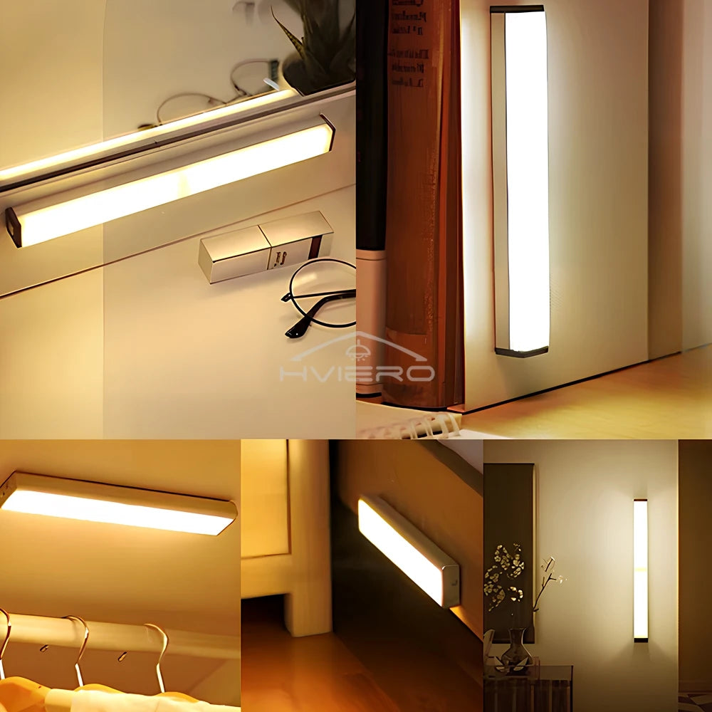 مصباح ليلي استشعار حركي يعمل بالبطارية LED لاسلكي مثبت على حائط أبيض.