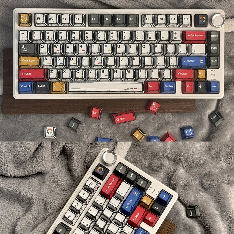 Comic Style Colorful Keycap Set – 136 Keys, Classic Minimalist Design