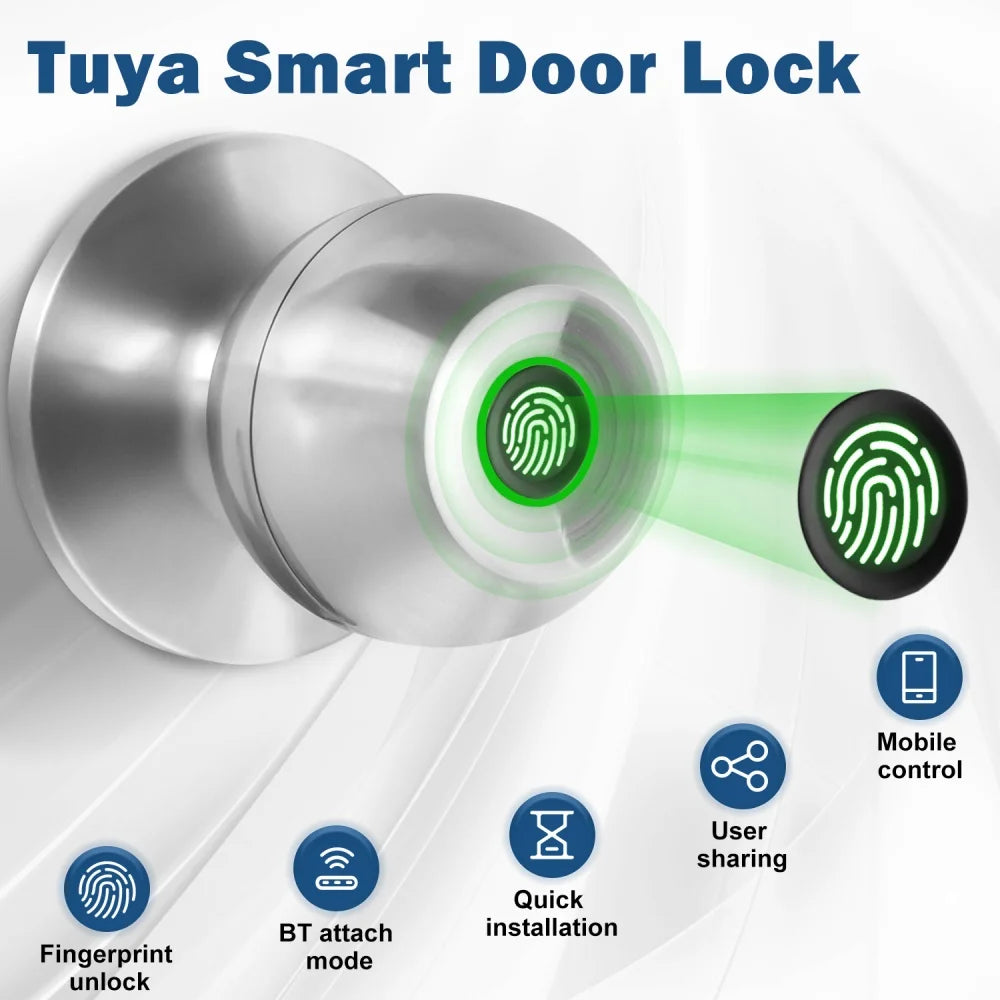 A close-up view of a silver fingerprint smart door lock mechanism showing the fingerprint scanner and surrounding components.