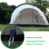 Adjustable pulley rope tie down accessory used to secure a tent or gear.