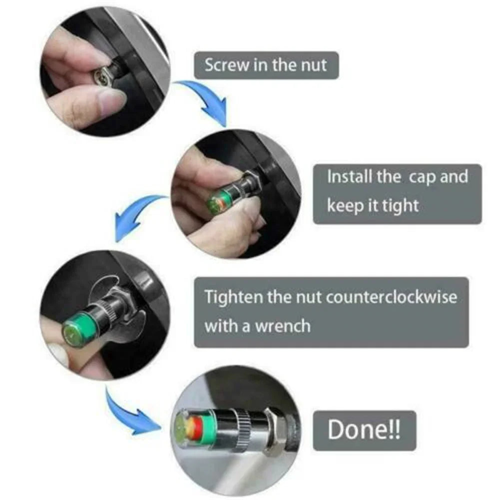 Tire Pressure Indicator Valve Caps with Visual Warning System