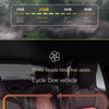 A car cooling fan with three heads blowing air onto five seats, used for cycle one vehicle.