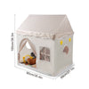 A light pink floral playhouse tent for kids with a pitched roof and decorative accents.