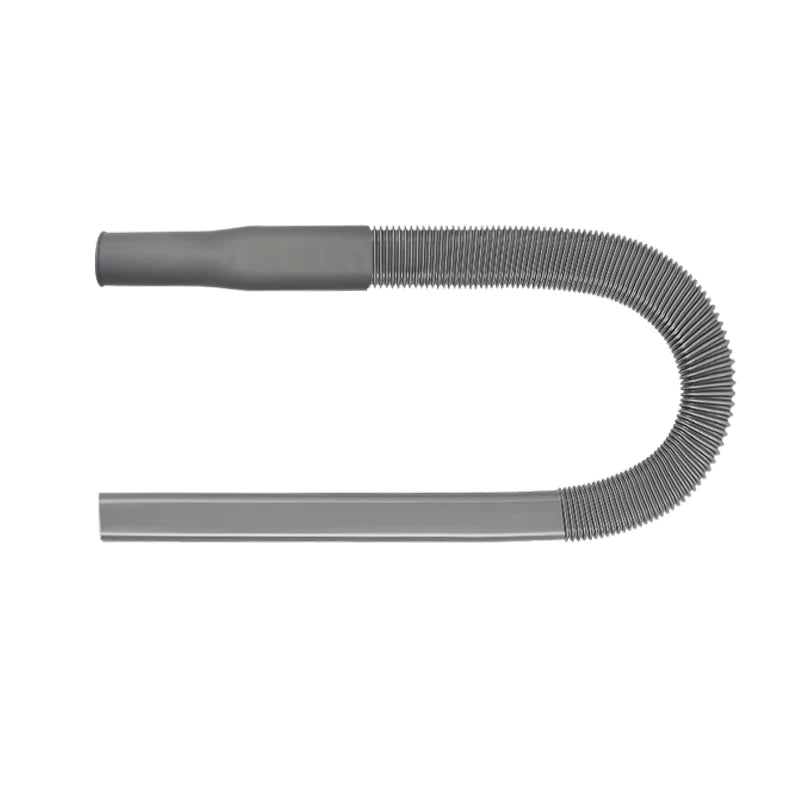 A flexible dryer vent cleaning kit with a smooth tube and a coiled, bristled vacuum hose attachment.