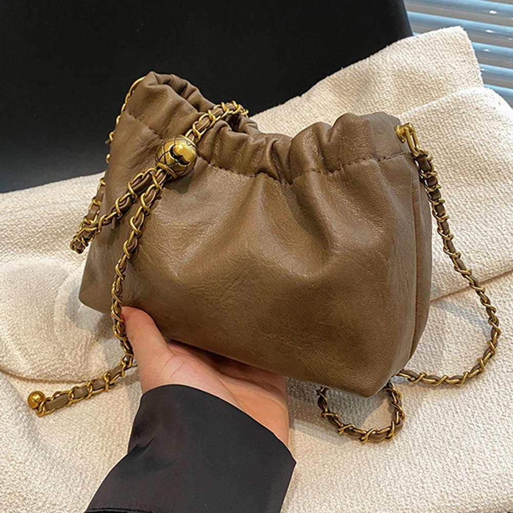 PU Leather Pleated Hobo Crossbody Bag