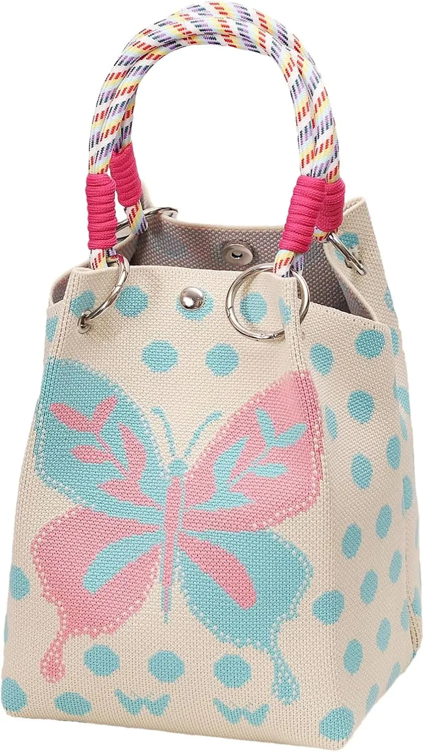 Mini Knitted Colorblock Bucket Bag with Detachable Handle