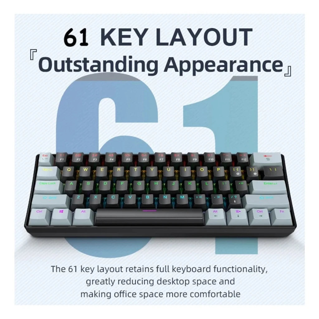 Compact 61-Key Mechanical Gaming Keyboard with RGB Backlighting