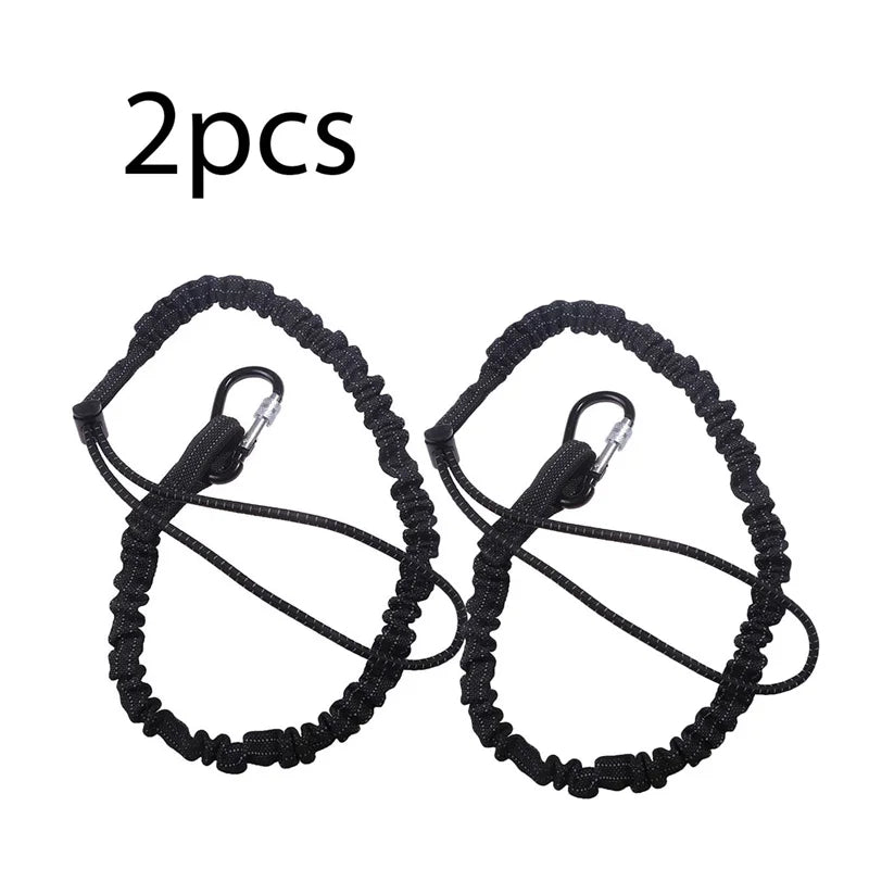 Two durable safety bungee tethers with carabiner hooks