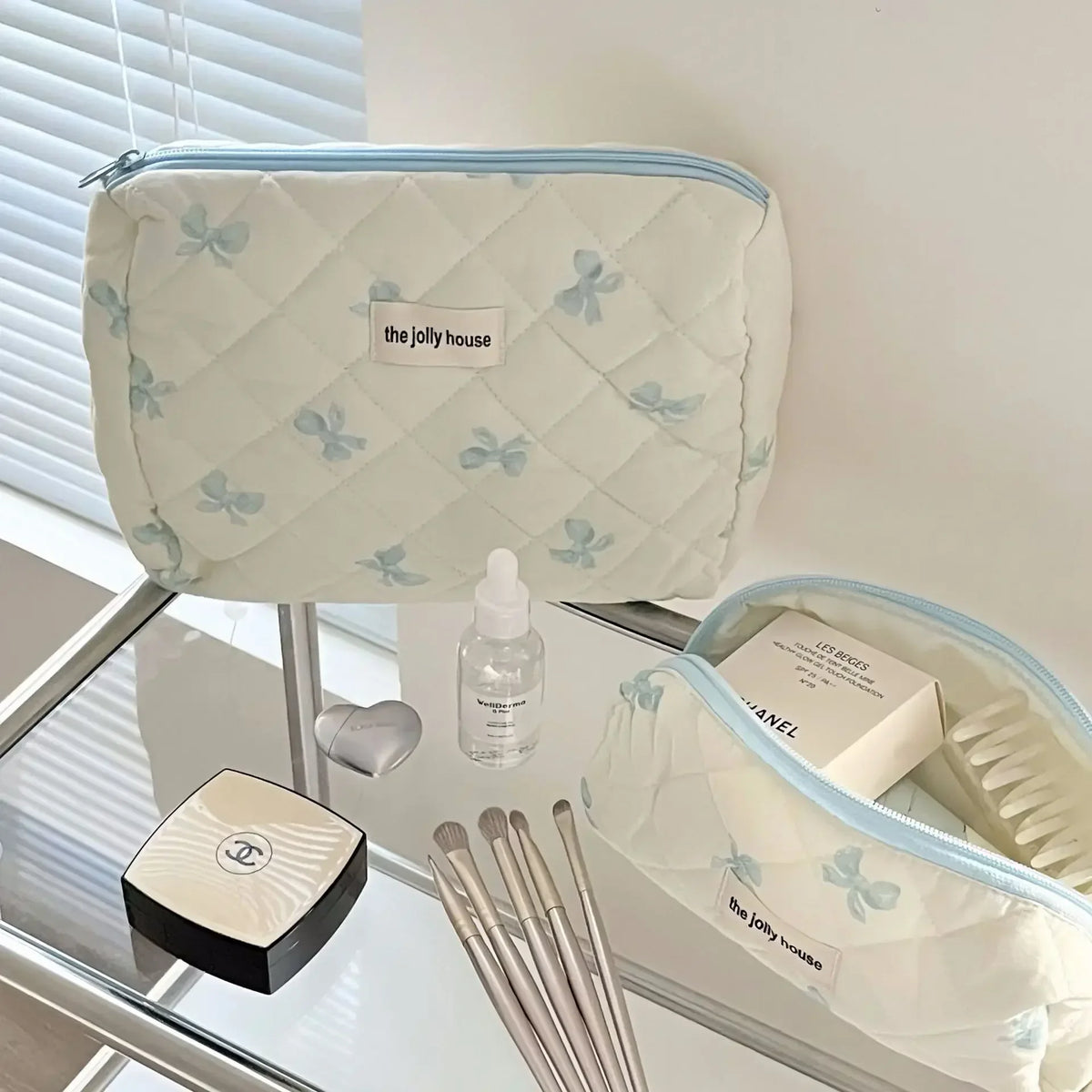 Bow Print Makeup Bag with Large Capacity
