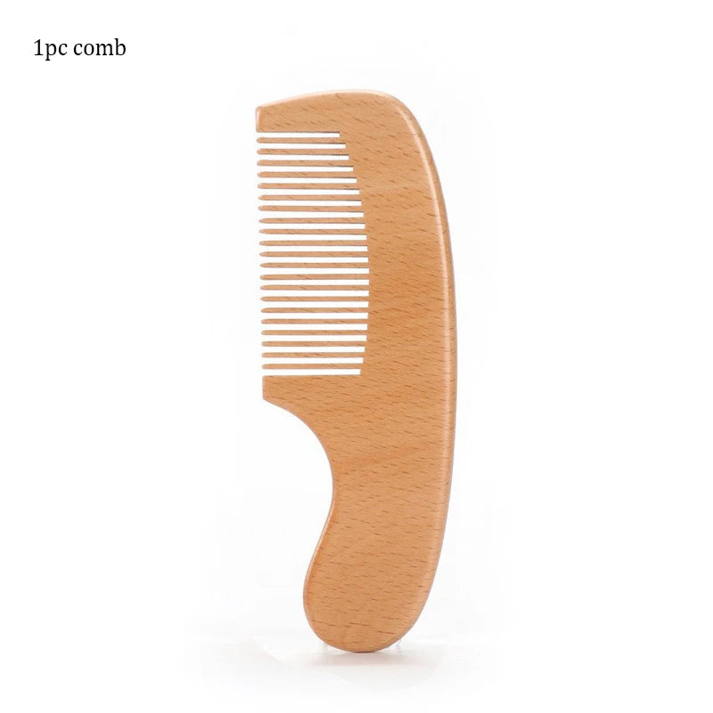 Natural Beech Wood Baby Brush and Comb Set with Soft Wool Bristles