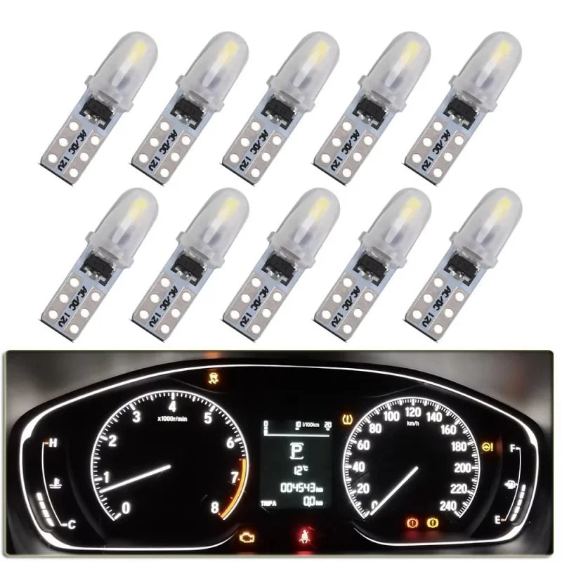 A set of T5 wedge LED bulbs for dashboard, license plate, and interior lights, featuring multiple light sources.