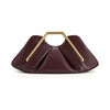 A dark burgundy soft PU leather crossbody bag with a gold-toned hardware detail.