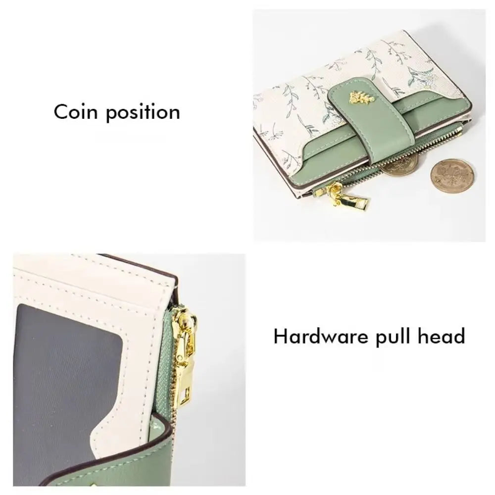 Slim PU Leather Zipper Wallet with Floral Detail