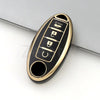 A gold-colored TPU car key case cover with multiple slots for keys and a large opening.