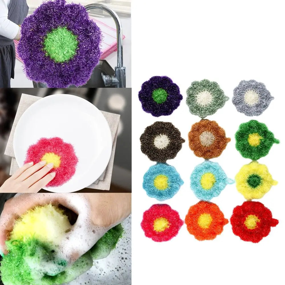 A collection of colorful acrylic non-stick dish sponges in various shapes and colors for kitchen cleaning.