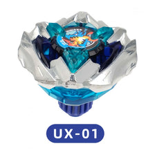 A silver and blue metal spinning top toy with a flame design on the center top.