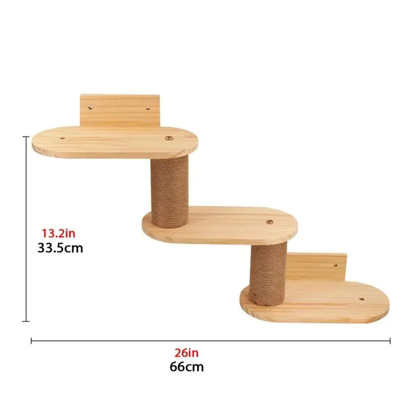 Wall-Mounted Wooden Cat Climbing Shelf with Sisal Scratching Post