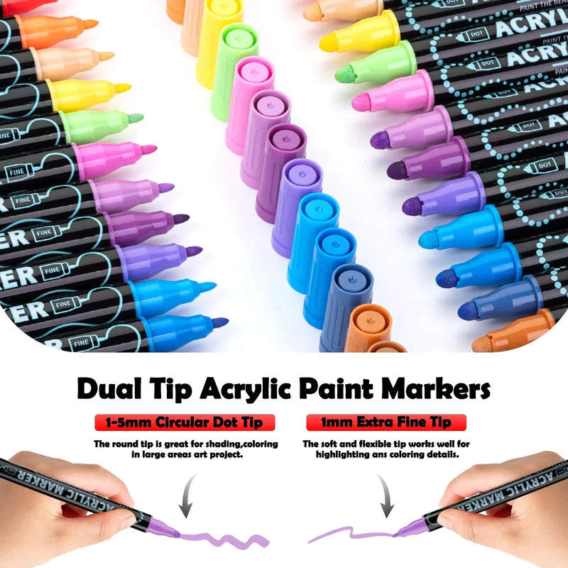 Dual-Tip Acrylic Paint Pens for Art & Crafts